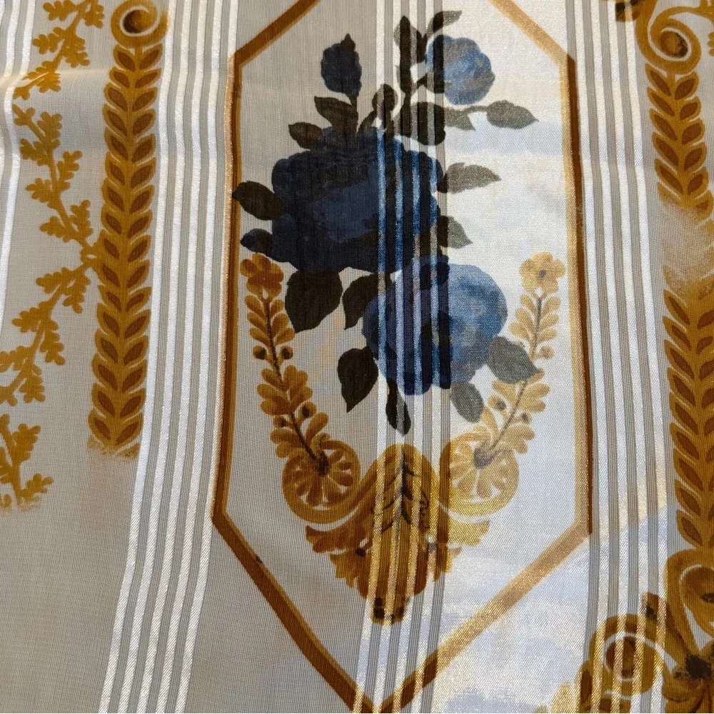 Vintage Liz Claiborne Blue and Gold Floral Scarf